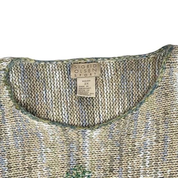 VTG SIGRID OLSEN SPORT Long Sleeve Floral Green Sweater Knit Top Size 2X - Picture 7 of 16